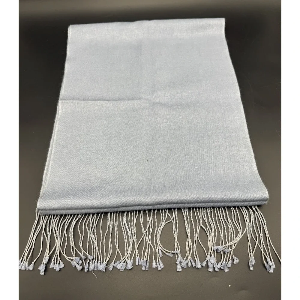 Unbranded Pashmina Silk Scarf Shawl Slate Blue Handmade Nepal Fringe Scarf